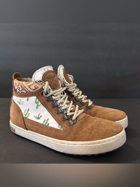 Inkkas Prickly Cactus Brown Suede Ankle Boots High Top Sneakers Women’s 6